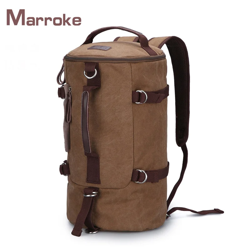 Marroke Outdoor Cylinder Shape Sport Cotton Canvas Waterproof Leisure Duffle Travel Backpack Bag
