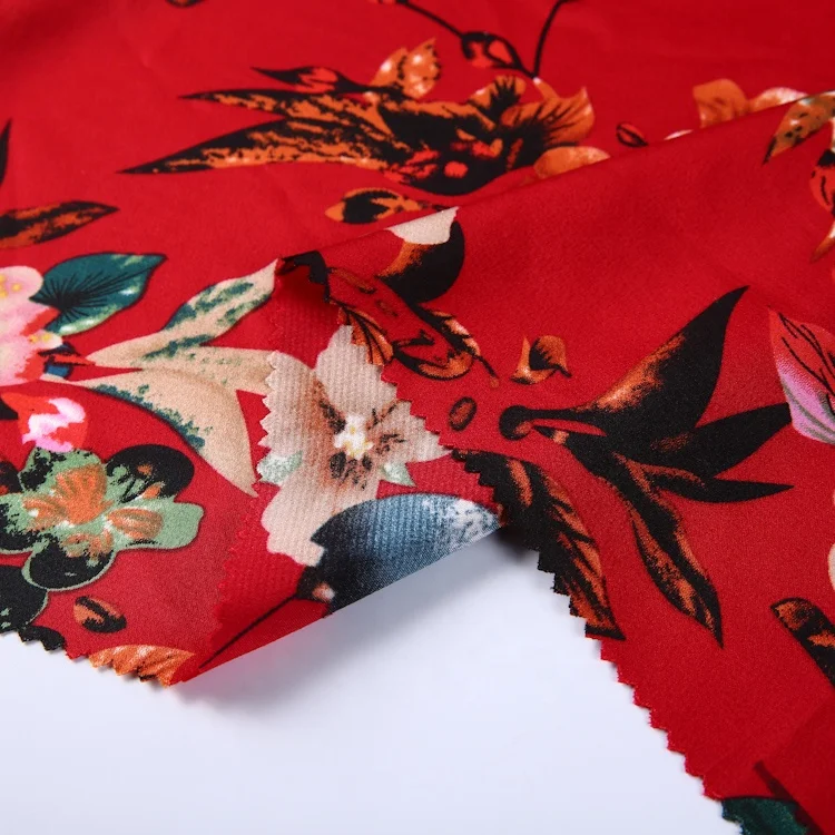 
High quality polyester floral pattern dress materials bubble satin fabric for women 