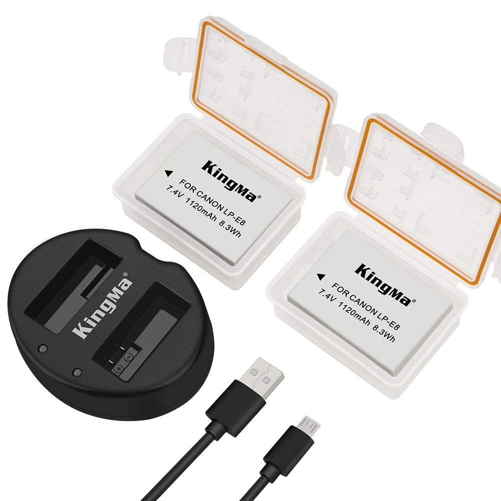 KingMa LP-E8 battery(2 pack) +Dual Charger kit for Canon 550D 600D 650D 700D