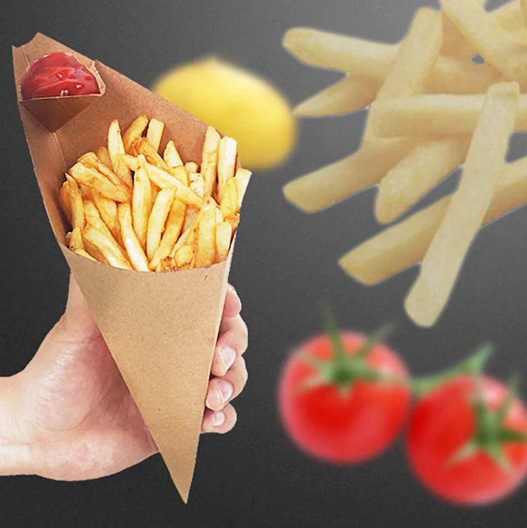 Restaurant French Fry Disposable Packaging Bag Waterproof Anti-oil Waxed Kraft Paper Cup