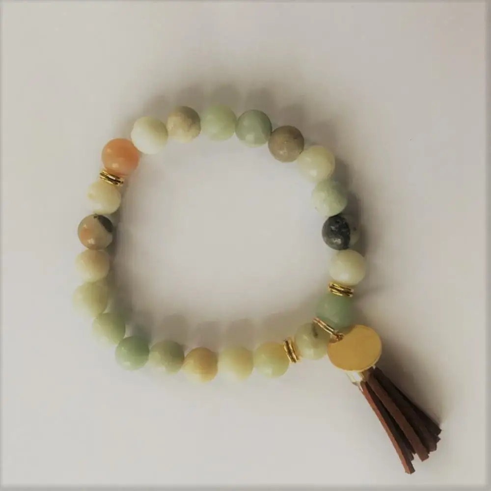 New Design Amazonite beads Bracelet with Leather Suede Tassel Bracelet Bohemian Bracelet