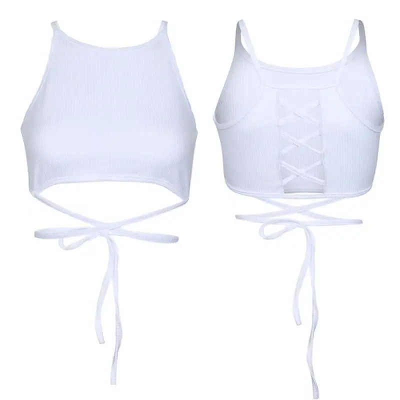 Женские повседневные однотонные облегающие укороченные топы без рукавов, Майки с лямкой на шее