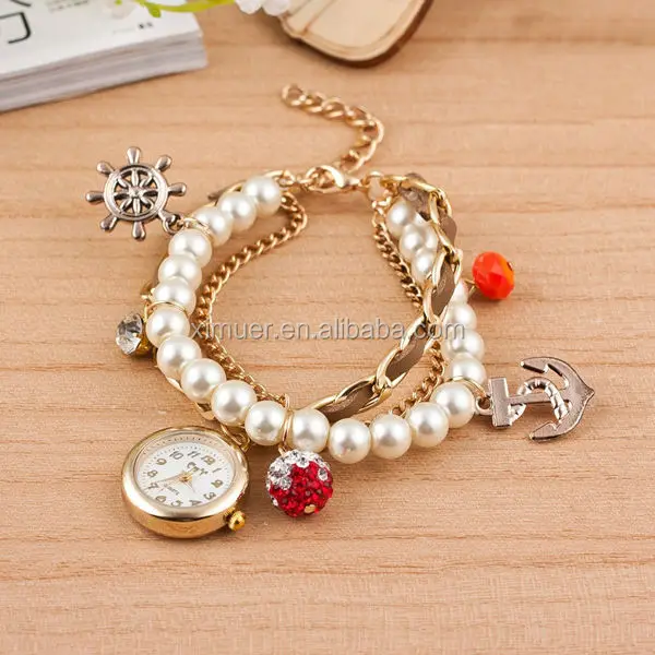 Wholesale hot lady pearl chain women fashion hand watch