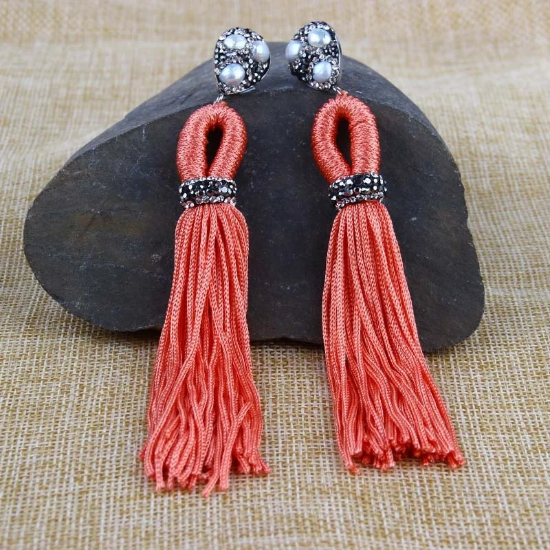 Wholesale  Latest Design Bohemian  Handmade Crystal Long Tassel Stud Earring