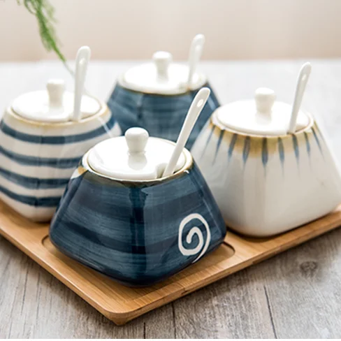 Japanese Style Ceramic Household Kitchenware spice jar Seasoning Pot Set