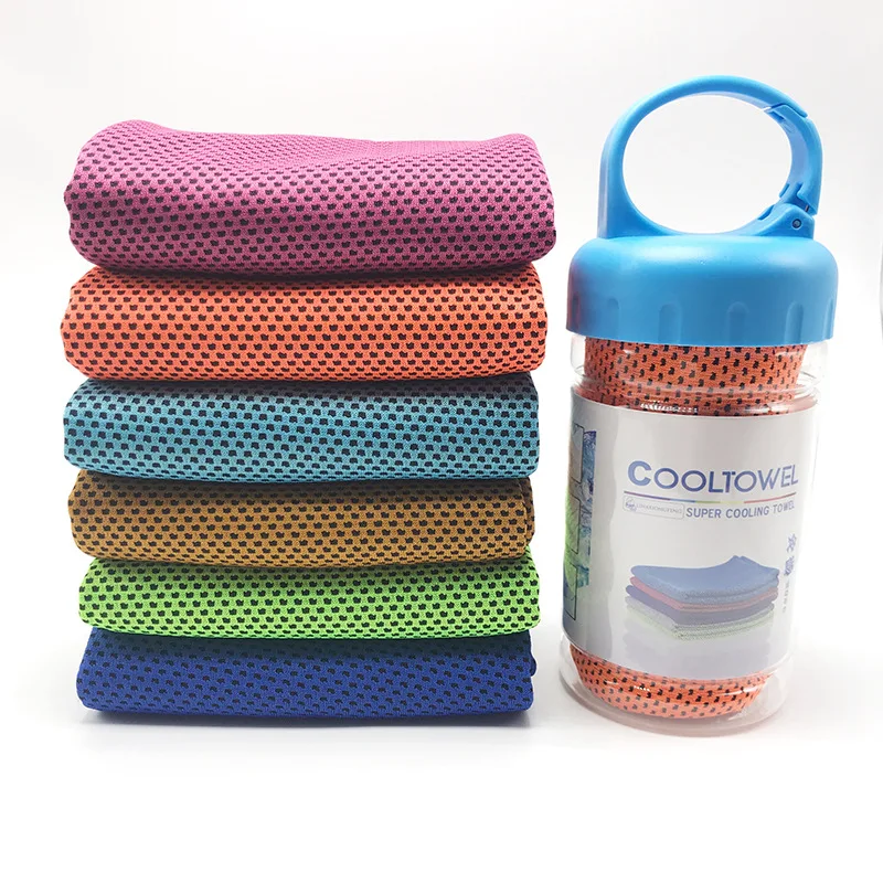 Custom logo instant Sports Mesh cooling towel in bottle