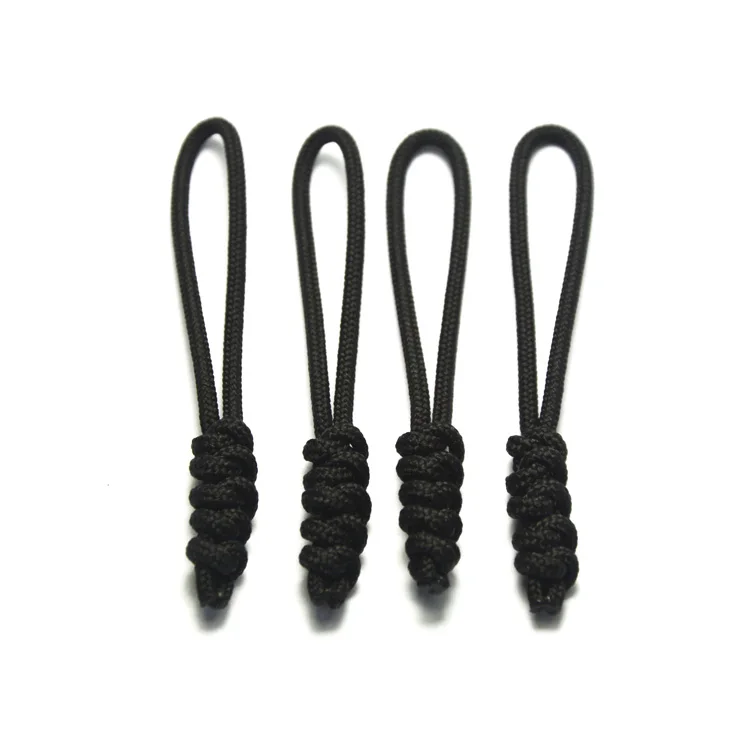 Special hand tying black rope zipper slider, zipper puller