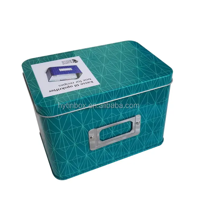 Custom Order Rectangular Shape Metal Recipe Card Tin box with card holder and recipe cards