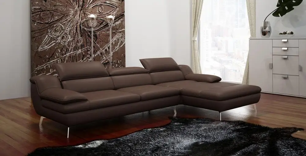 Adjustable Headrest Furniture Living Room Modern Sectional Leather Sofa Set Home Furniture with Metallic Stainless Steel Leg