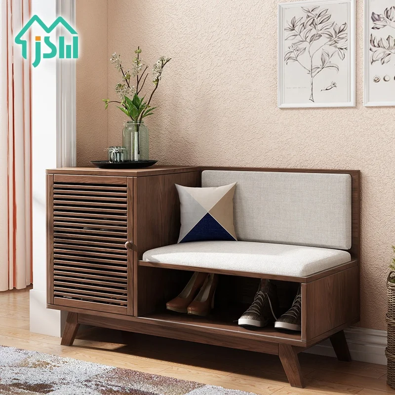 Hot sale convenience soft sponge seat wooden shoe cabinet mini shoe rack