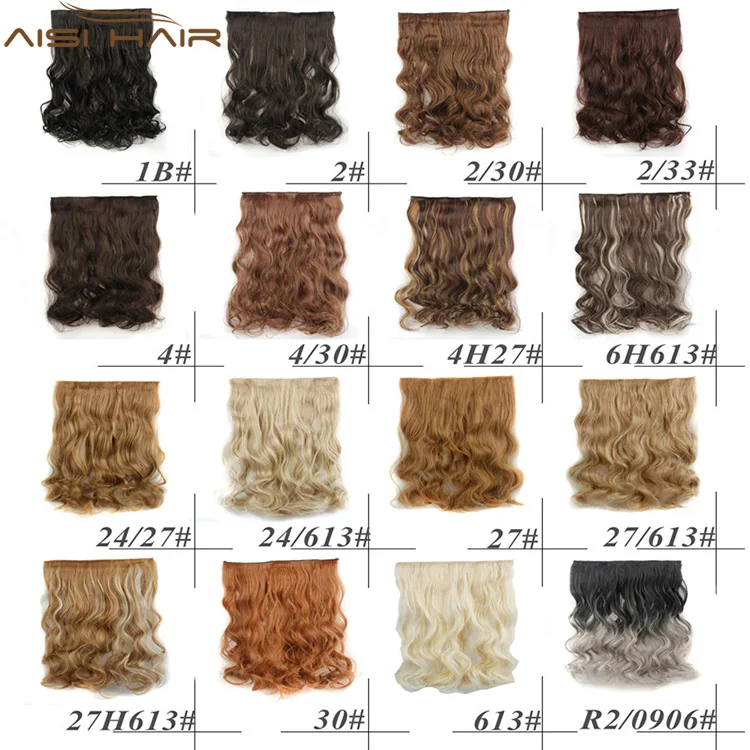 Aisi Hair Cheap 24 Inch Heat Resistant Synthetic Long Curly Wavy 5 Clip in Hair Extensions Long Wave Hairpieces for Women
