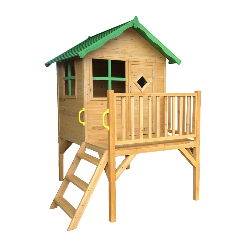 
Kids Wooden Backyard Playhouse With slide 