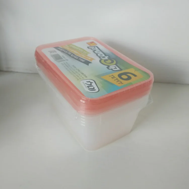 6pcs shrink wrapping packaging 1000ml plastic food container with red lid