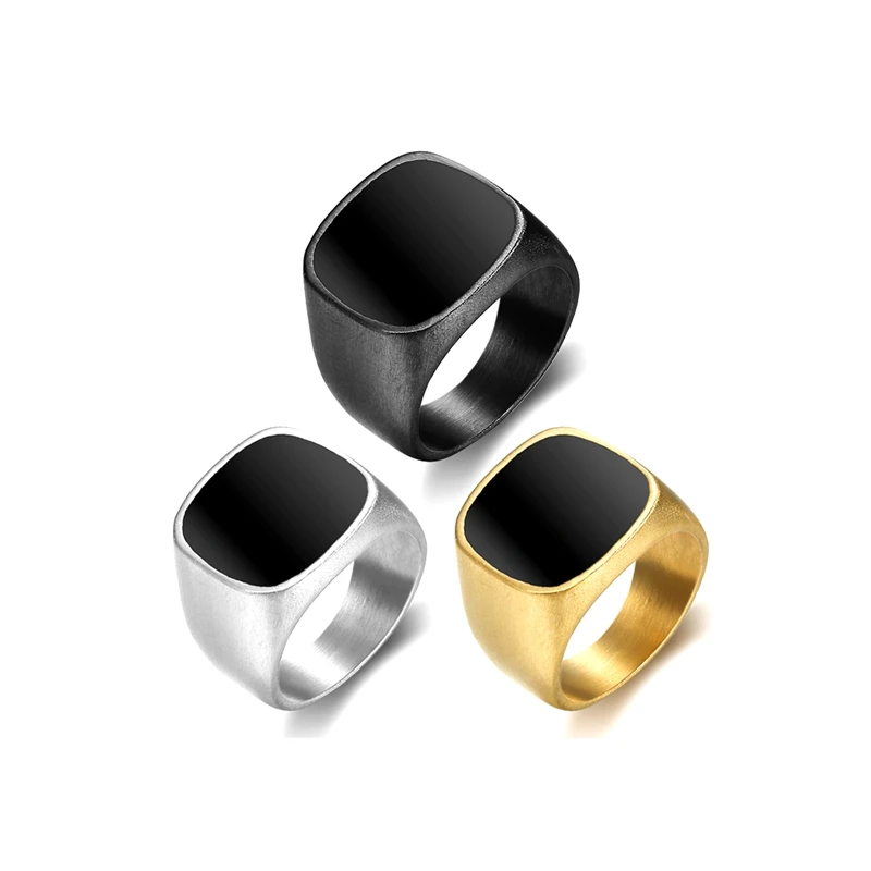 Custom design Simple Style Fashion Epoxy Ring 316L Stainless Steel Jewelry Polishing Silver Black Pave Cocktail Ring