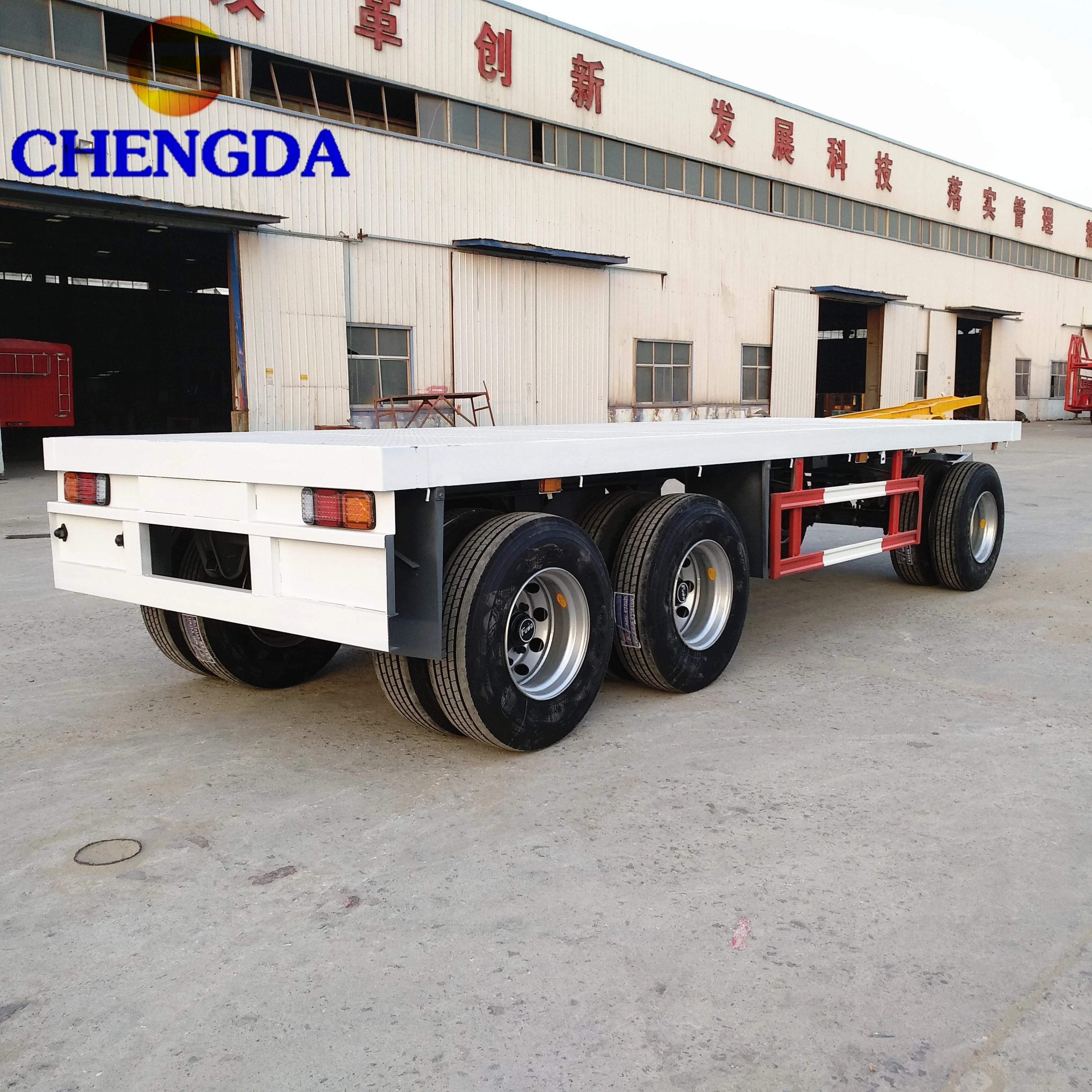 Light Weight 3 Axle Turntable 30 Ton Flatbed Side Wall Dolly Drawbar Full Trailer