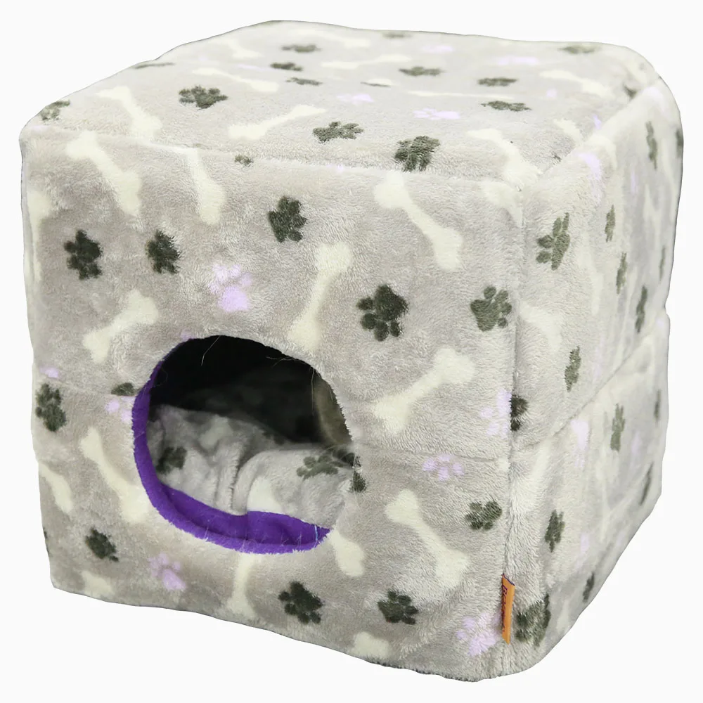 Modern Removable Coral Fleece Folding Pet Cat Box Bed Cube Cave House Bed