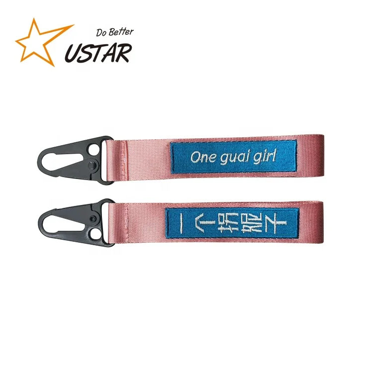 Cheap Custom Embroidered Logo Fabric Key Fob Lanyard Keychain/Cloth Key Holder/Key Chain Wristlet With Eagle Mouth Hook