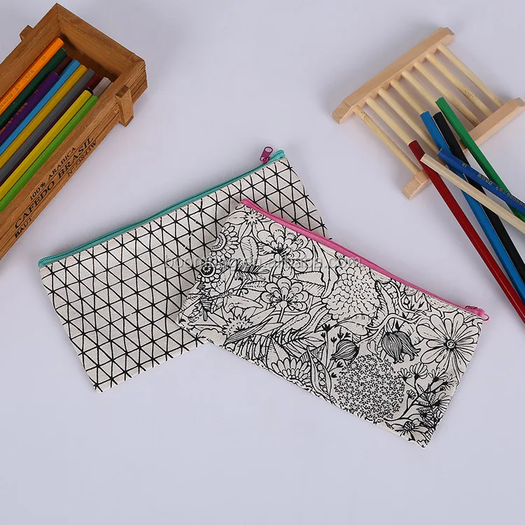 Design Your Own Gift DIY Canvas Pencil Bag / Colour Your Own Zipper Pencil Case