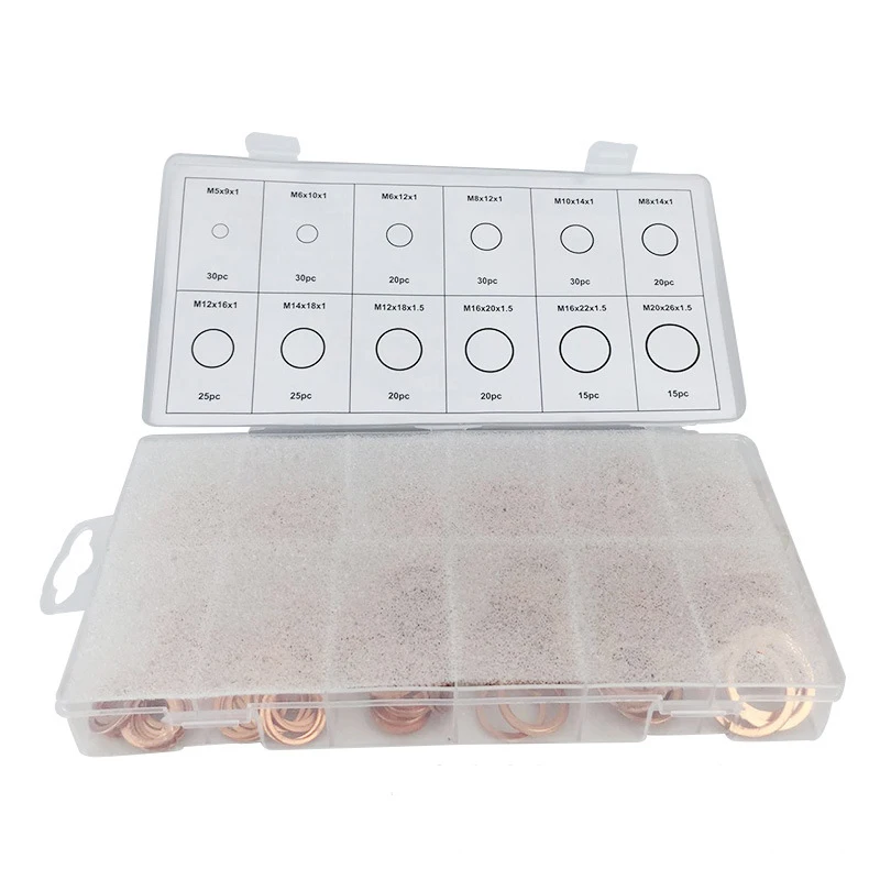 Набор из 280 шт., уплотнительное кольцо из латуни, плоская шайба, уплотнительная прокладка, автомобильные запасные части, медные крепежи