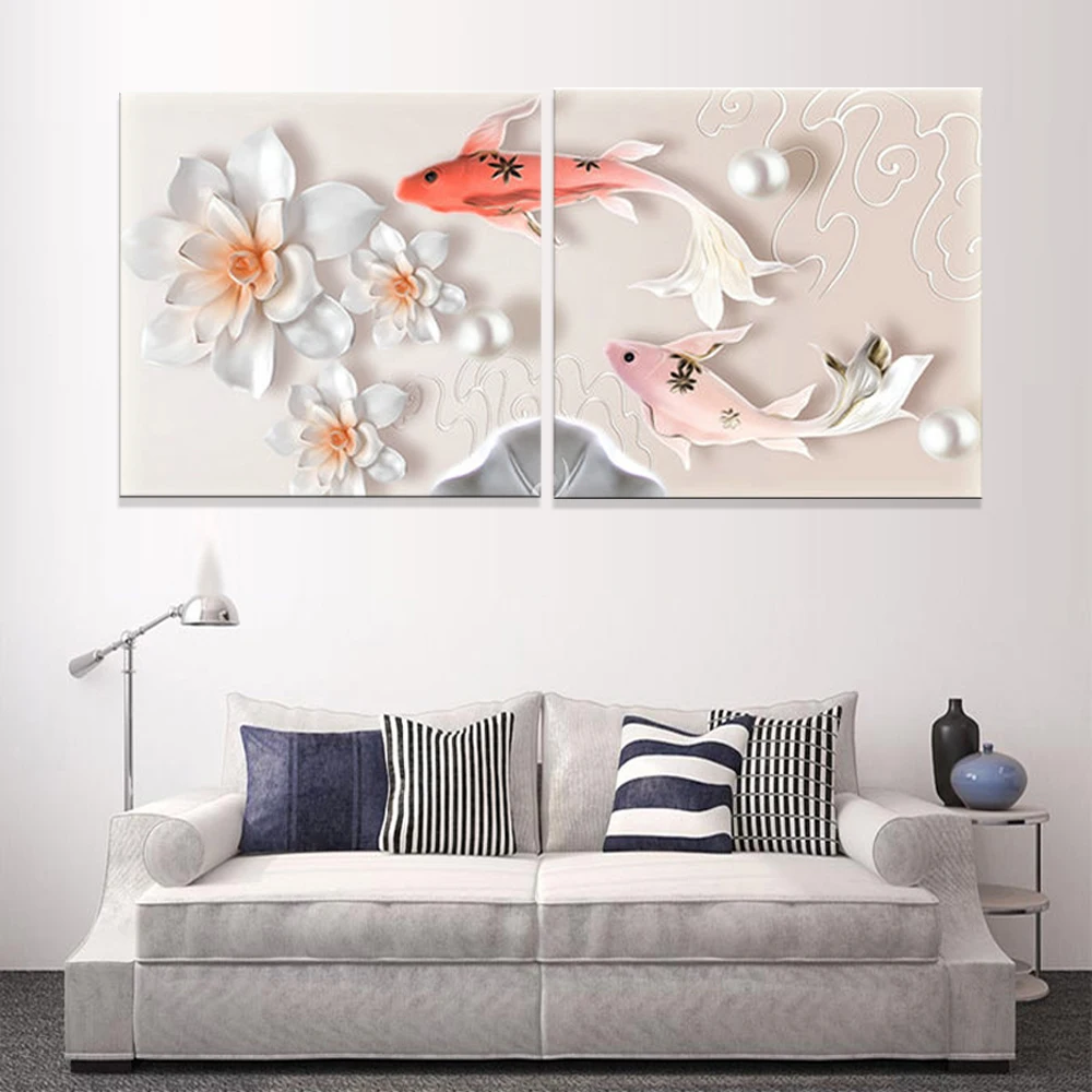 2 панели, цветы, холст, печать, современный 3D холст, Настенная картина маслом