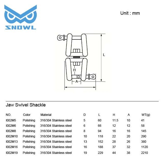 SNOWL Stainless Steel marine double eyes Swivel snap Shackle