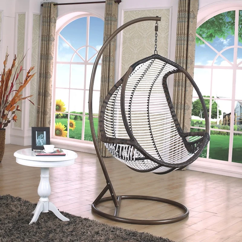 Hanging Egg Chair Swing Hammock Rattan Material with Stand & Cushions for Indoor Bedroom Outdoor Garden Backyard