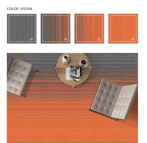 New Arrival Orange Color 50x50 cm Nylon 6 Carpet Tiles with Gradient Colors