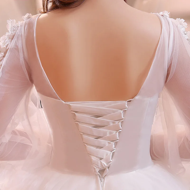 2018 Luxury Flower Ball Wedding Dresses Royal Bridal Gowns Lace Up Back Long Sleeves Wedding Dress