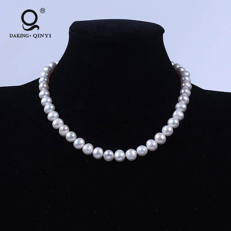 Simple Sterling Sliver plated real freshwater potato pearl necklace  jewelry set