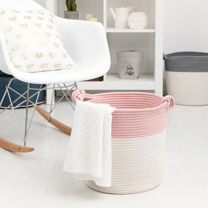 QJMAX Cute Kids Rooms of Cotton Rope Toys Basket