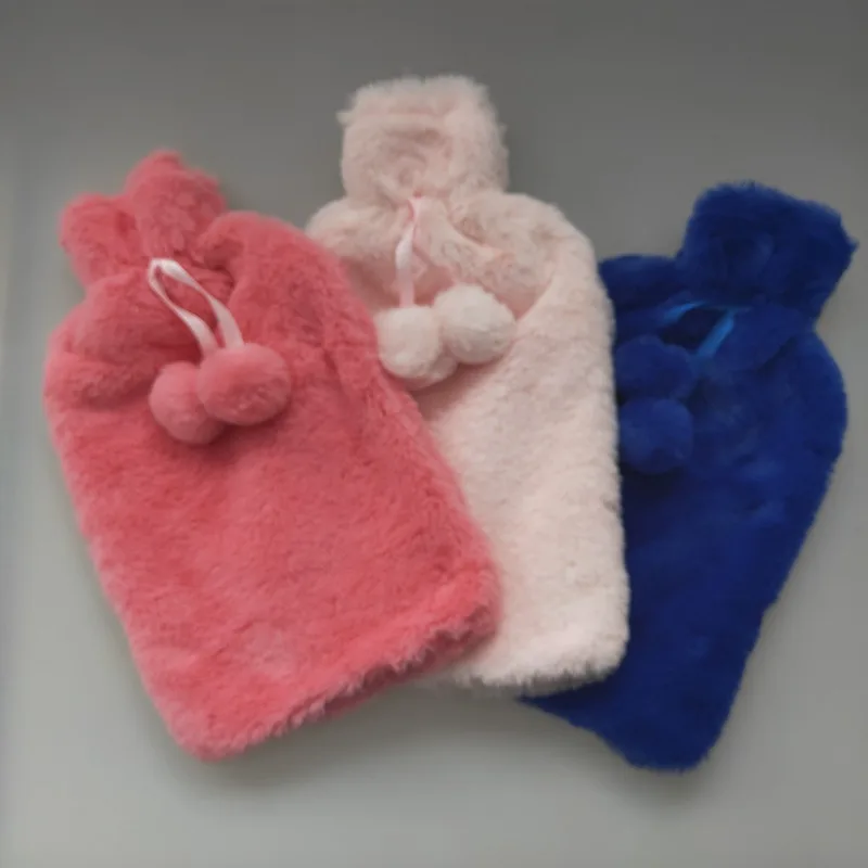 polyester colourful soft rabbit fur navy blue plush cover for 2 liter hot water bottle