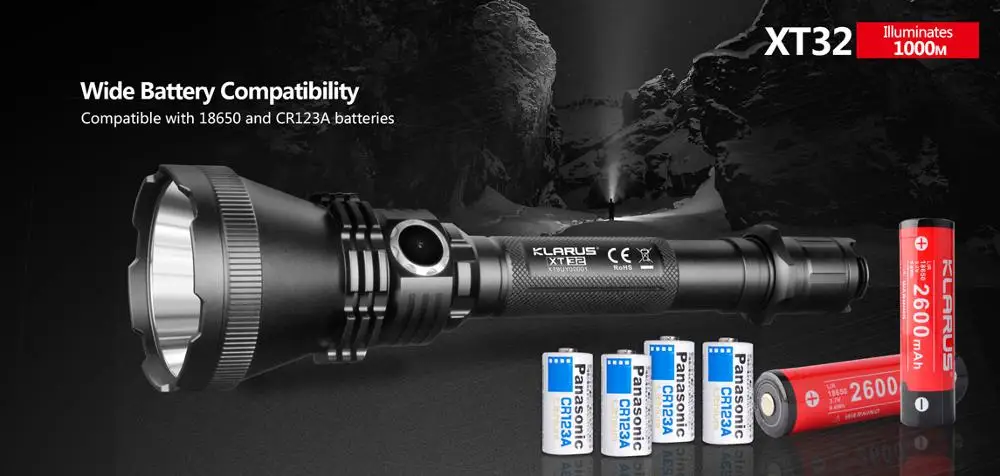 Klarus XT32 LED Flashlight XP-L HI V3 1200lm Beam Distance 1000 meters Tactical Flashlight for Hunting, hiking, Camp