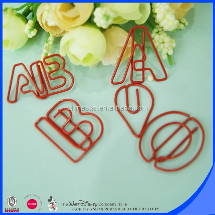 Quality supplier eco friendly custom letter alphabet  shaped paper clips clamp