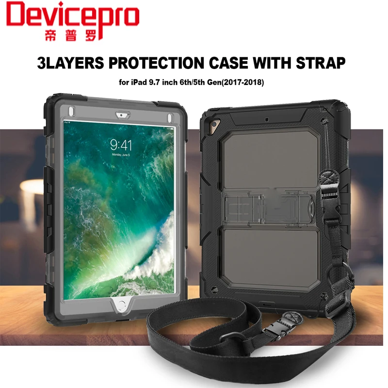
for iPad 9.7 Case with Shockproof Silicone+PC 3-Layer Protection Rugged Clear Style Tablet Case 