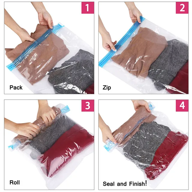 Travel Space Saver Bags - Roll Up Storage Bags - Compression Bags for Clothes - No Vacuum or Pump Needed