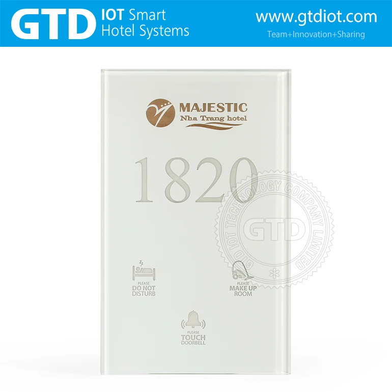 Newest Factory Producing 22*14CM tempered glass multi-function DND corridor doorplate, with gold LOGO
