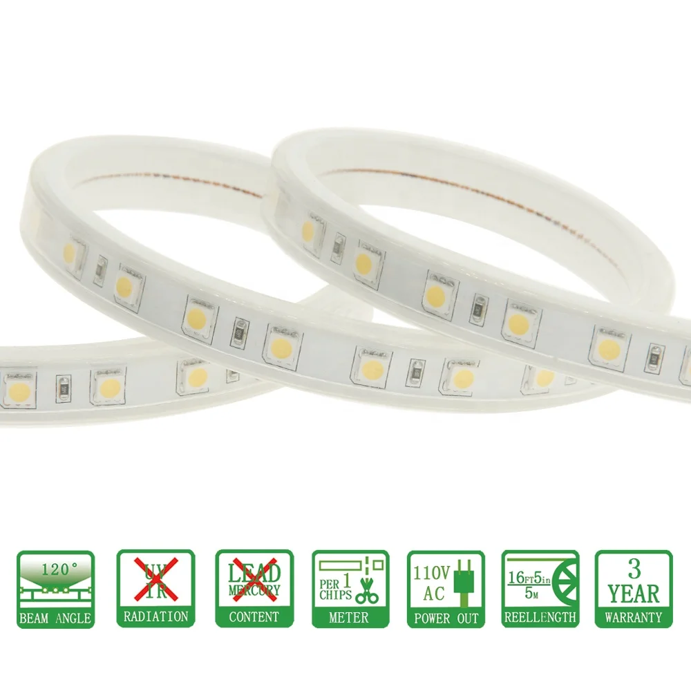 High Voltage Dimmable Flexible Waterproof IP65 Indoor Rope Lights 110V 120V 220V 230V AC Controller DMX Led Strip 5050 RGB Light