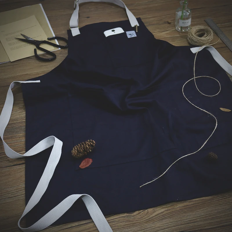 CHANGRONG Custom Unisex blue light weight 100% cotton kitchen apron full length bib Apron