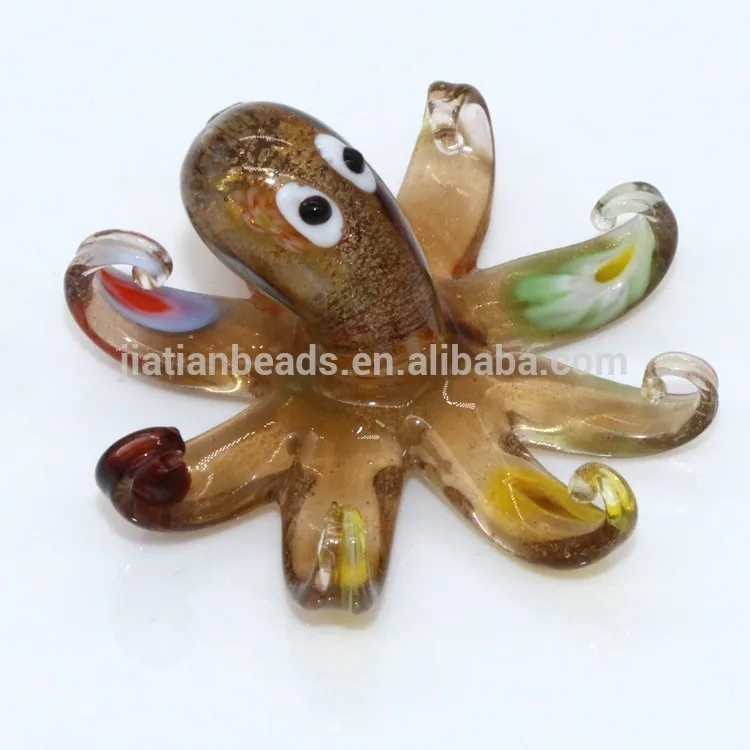 Murano Art Deco Glass Silver Brown Octopus Decoration Sea Figurine