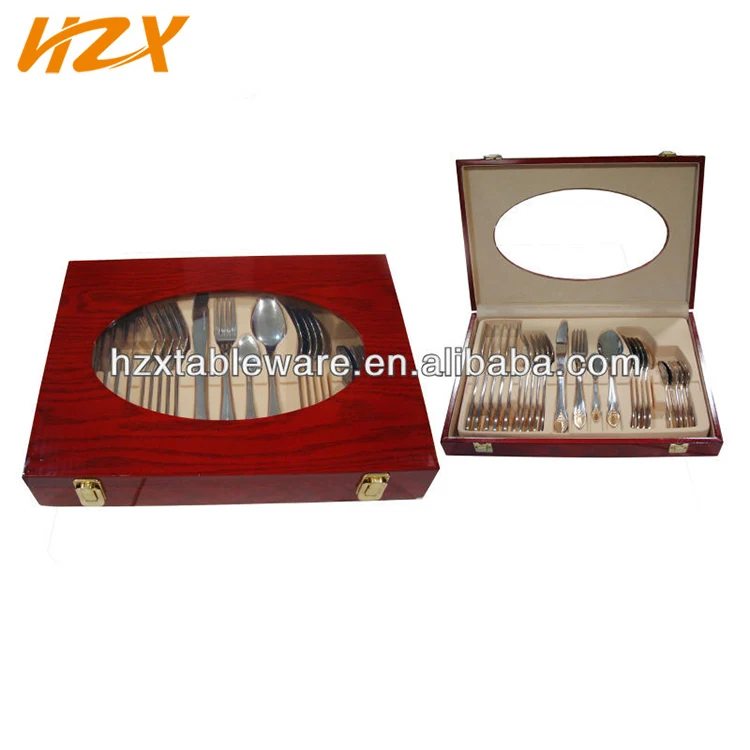 24 шт. набор столовых приборов деревянной коробке