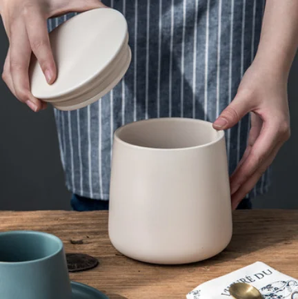 Matte glaze kitchen tea coffee sugar canister set / jar airtight canister with lid sugar & creamer pots for home and kitchen