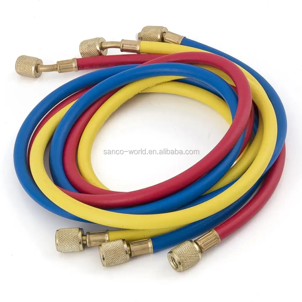 
5FT AC Diagnostic Manifold Freon Gauge Set for R134A R12, R22, R502 Refrigerants, with Couplers 