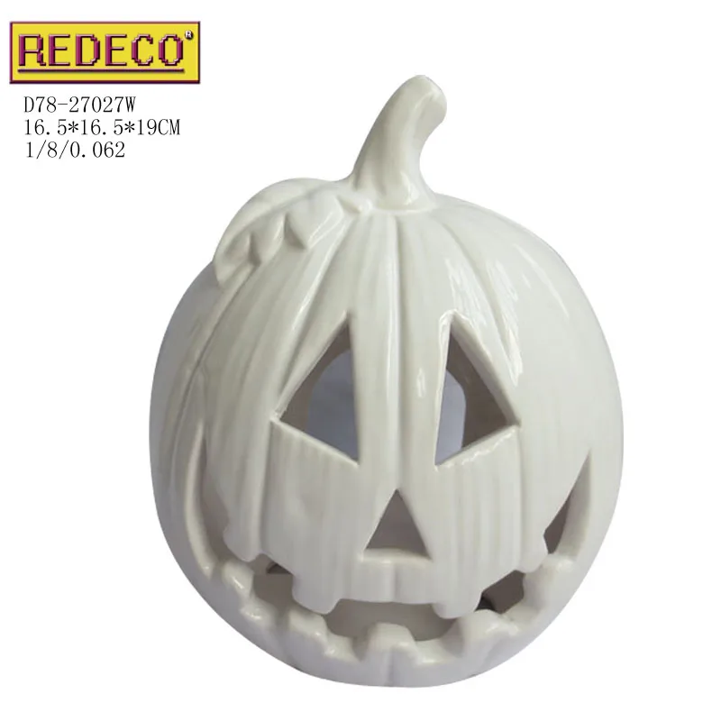 new design artificial ceramic white pumpkin lantern for halloween decor