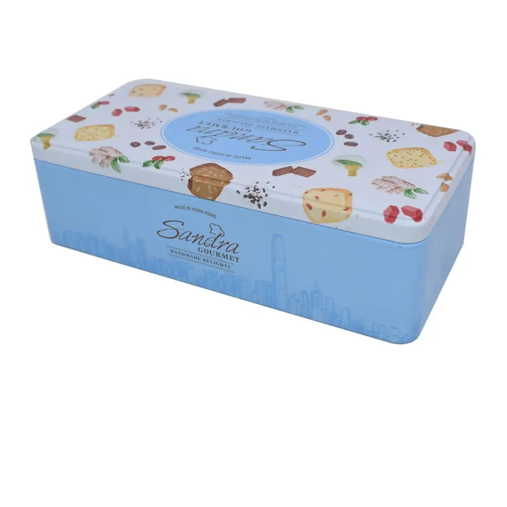 Custom Big Long Cookies Biscuit Rectangle Metal Gift Tin Box For Sale