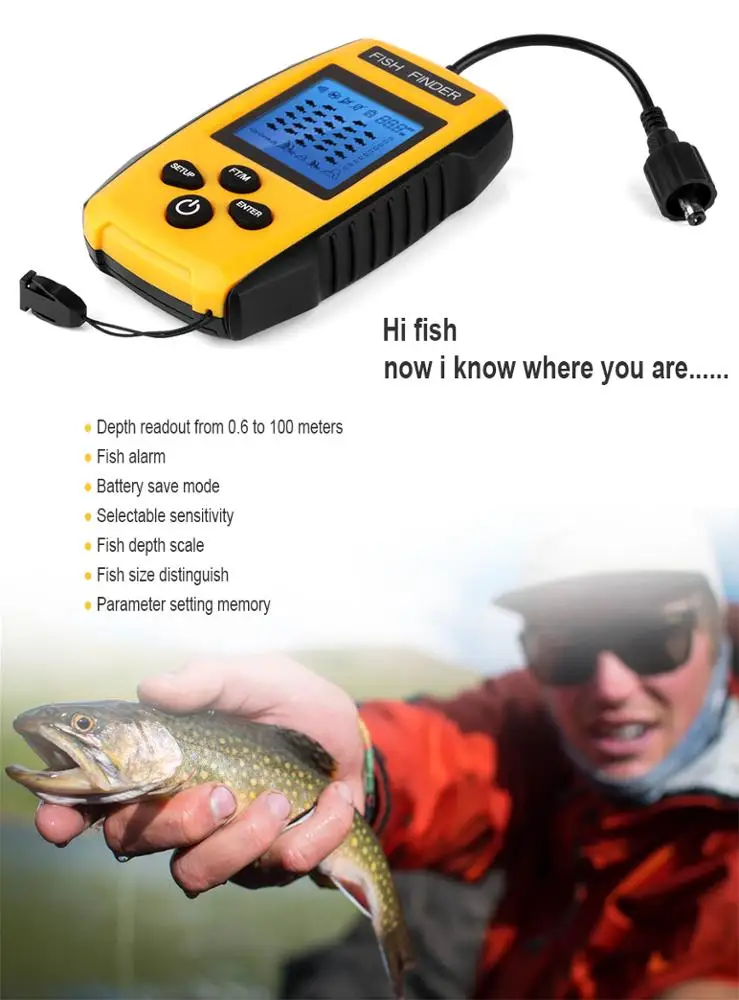 Рыболокатор Портативный 100 м портативный эхолот ЖК приманки эхолот Рыбалка искатель датчик детектор Fish Finder для использования вне помещений