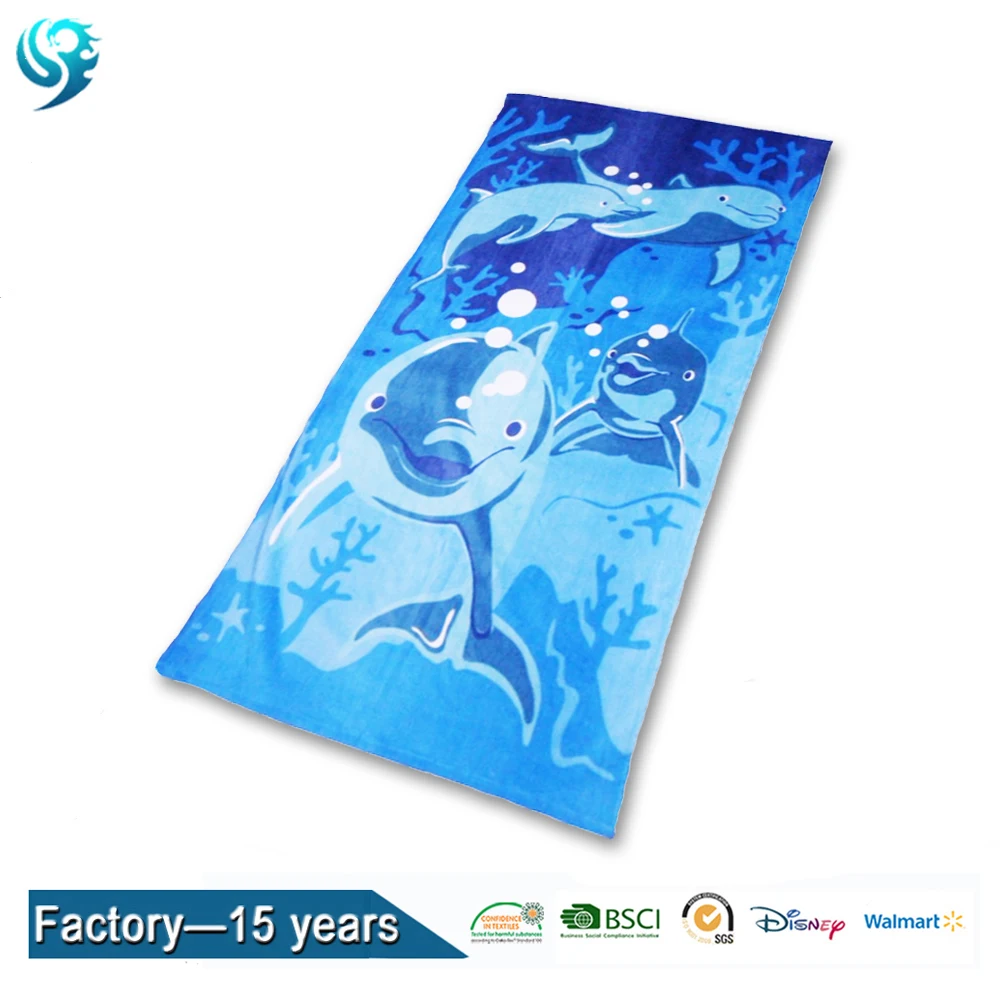 China Factory 100% Cotton Reactive Printed Custom Dolphin sea printed beach towel