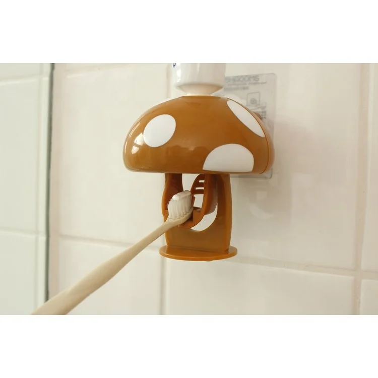 Creative Small Cute Plastic Cartoon Mushroom Children Hand Free Automatic Toothpaste Toothbrush Tube Squeezer Dispenser for Kids