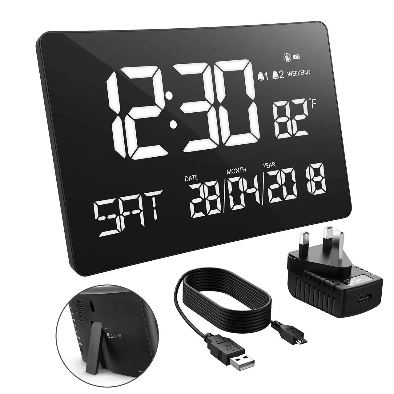 Alarms Dementia Clock Large Display Digital Calendar Day Clock for Vision Impaired Elderly Memory Loss