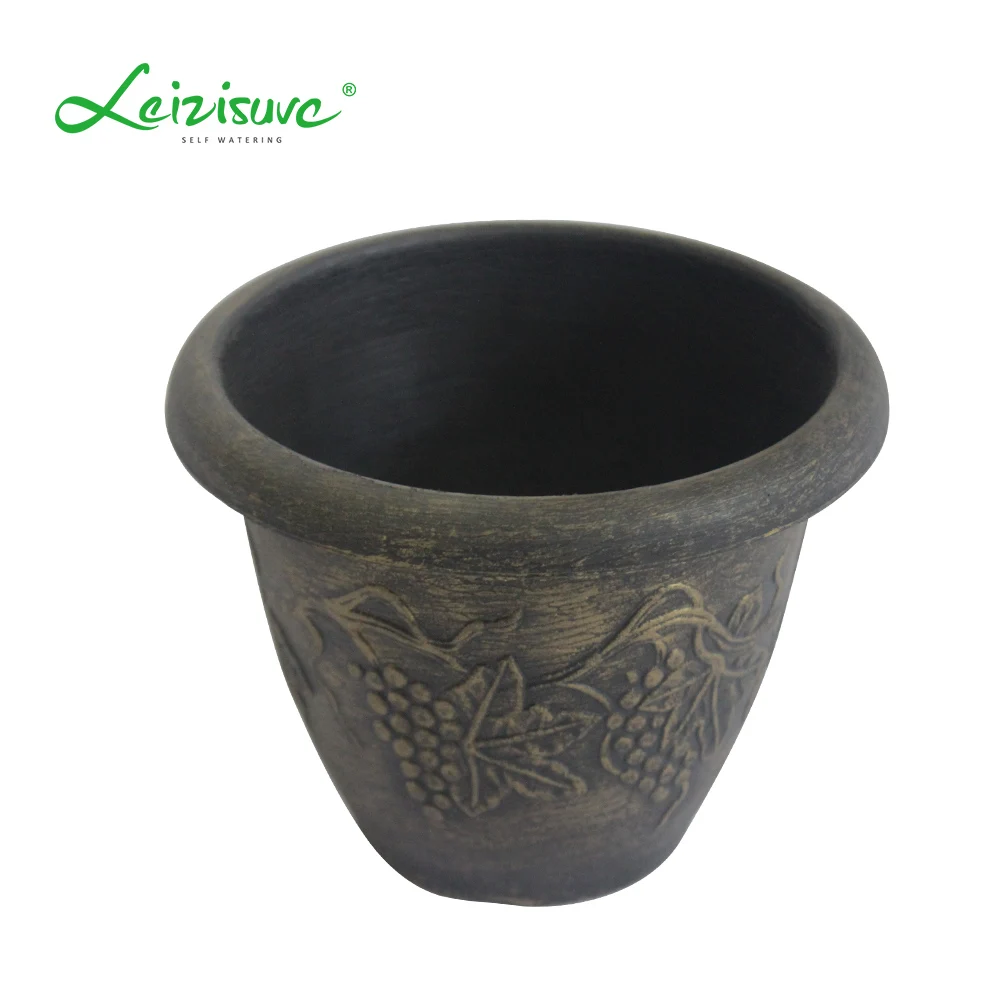 Leizisure Wholesale 6/8 /10/12/15 Inch Round Bronze Garden Indoor Outdoor Planting Plastic Planter