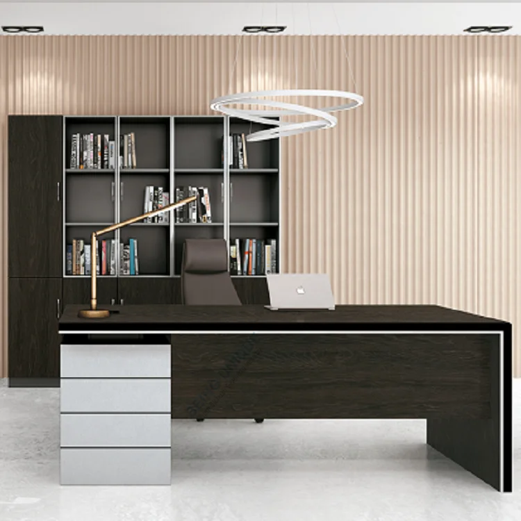Luxury 8ft Dark wood environment MDF office table and chair price furniture table executive CEO office desk